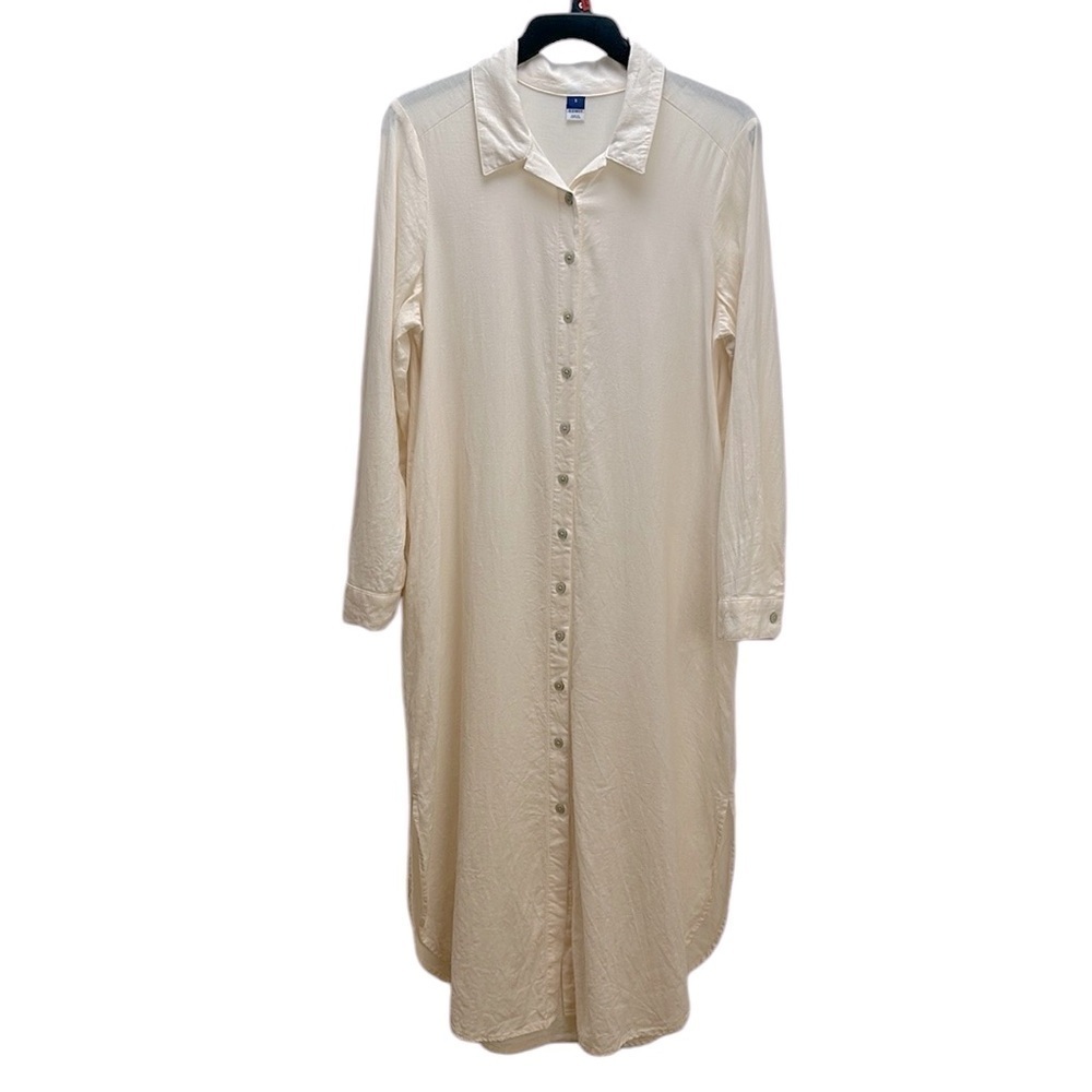 Old Navy Cream Linen Blend Long Sleeve Shirt Dress S  Relaxed Fit Lagenlook Midi